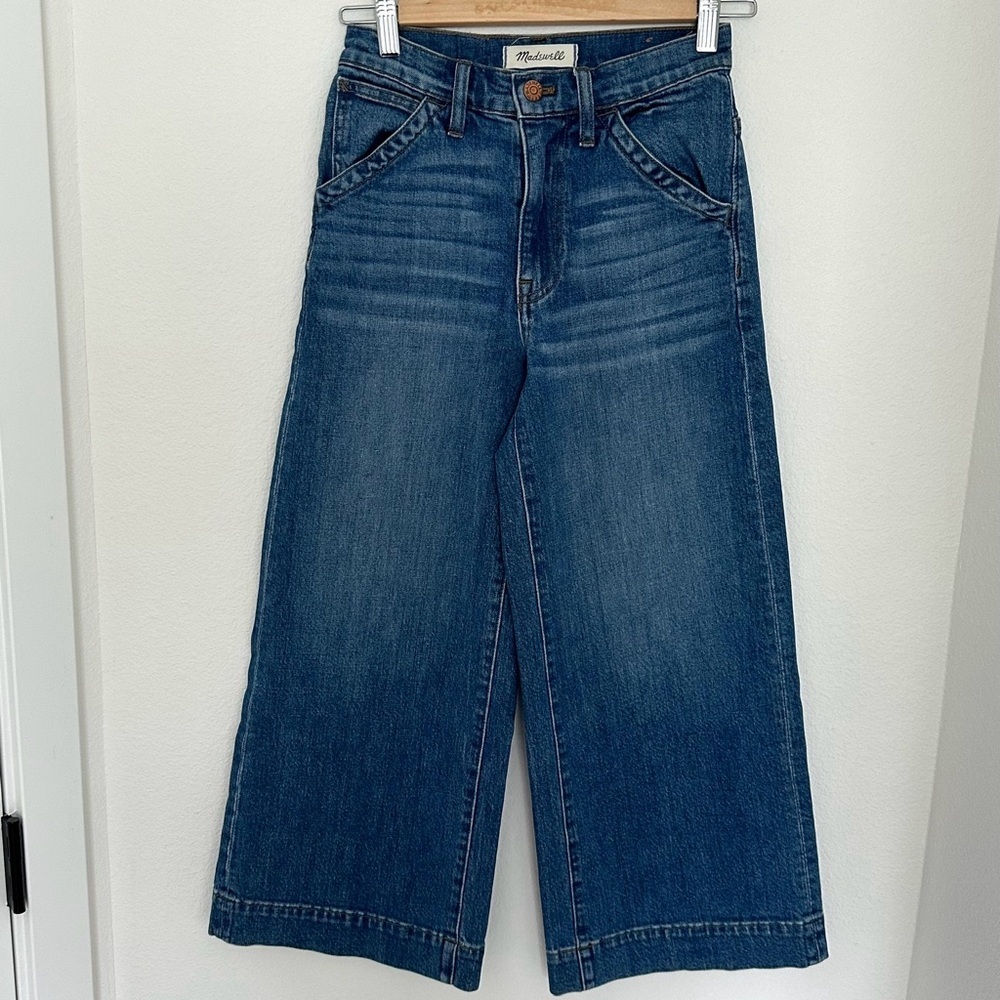 Madewell Wide Leg Cropped Jeans Size 25 Wiast Medium Wash Cotton Blend